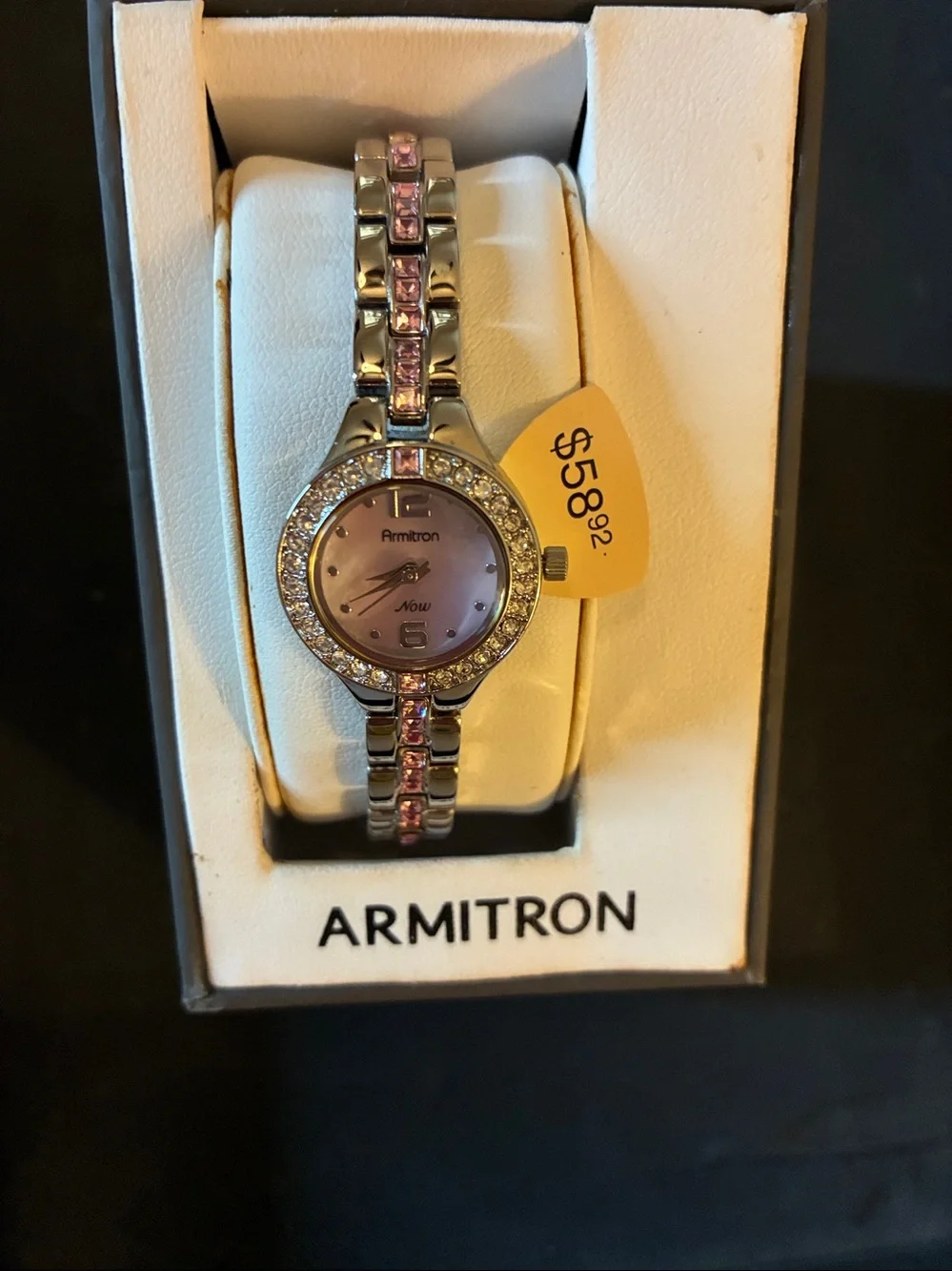 Armitron Silver Tone Watch with Pink Crystal Accents